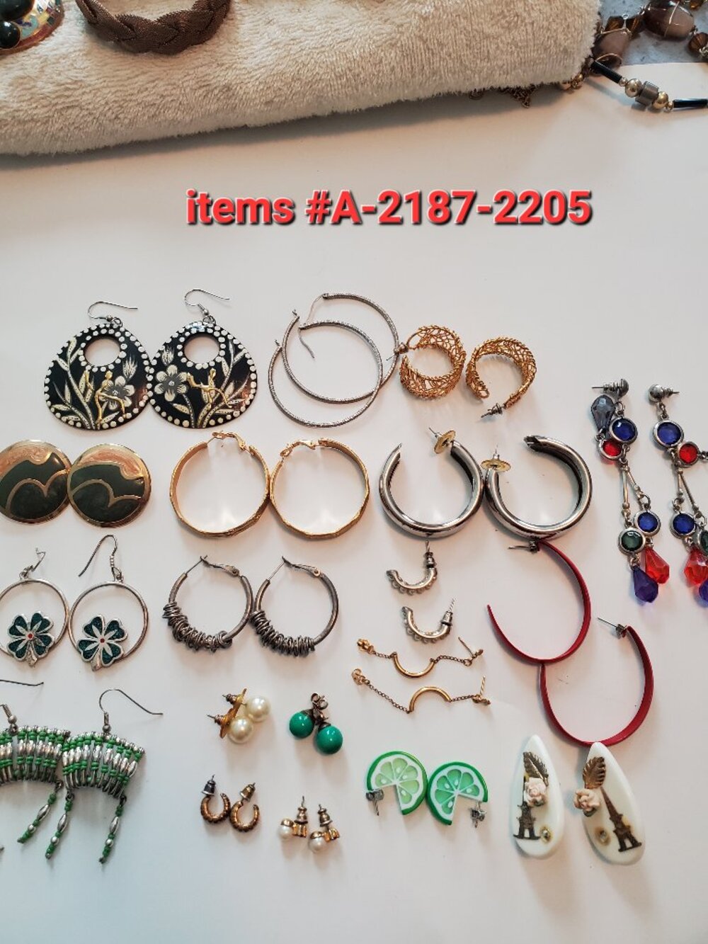 19 Pair of Pierced Earrings, items # A-2187-2205, wt. 136 grams.